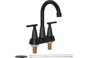 Homfan Bathroom Faucets for Sink 3 Hole, 4 inch Matte Black Centerset Bathroom Sink Faucet with Pop-up Drain & Supply Hoses, 