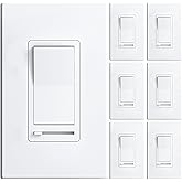 Amico 6 Pack Dimmer Light Switch, Single-Pole or 3-Way Slide Dimmer Switches for Led Lights, Suitable for 150W Dimmable LED/CFL and 600W Incandescent/Halogen, Wall Plate Included, ETL Listed, White