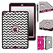 E LV iPad Air Deluxe Printed Hard Soft Hybrid Armor Combo Case with 1 Screen Protector, 1 Stylus and 1 E LV Microfiber Digital Cleaner - Zig Zag Hot Pink