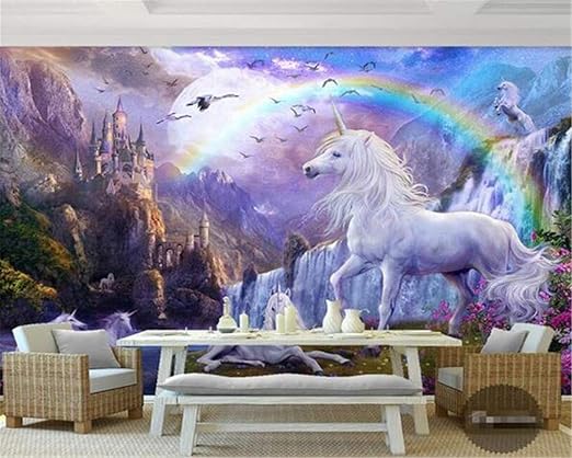 Amazon Co Jp 3d壁紙 大 カスタム 壁画 子供部屋 3d 壁紙 青空 白雲 虹 滝 白馬 動物 風景 3d 壁紙 壁画 Mqlerry Wallpaper Diy 工具 ガーデン