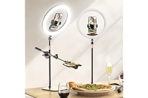 UBeesize 12" Desk Ring Light with Stand and Phone Holder, Overhead Phone Mount for Video Recording, Zoom Meeting, Live Streaming, Tiktok, YouTube，Compatible with iPhone, Android, Cameras