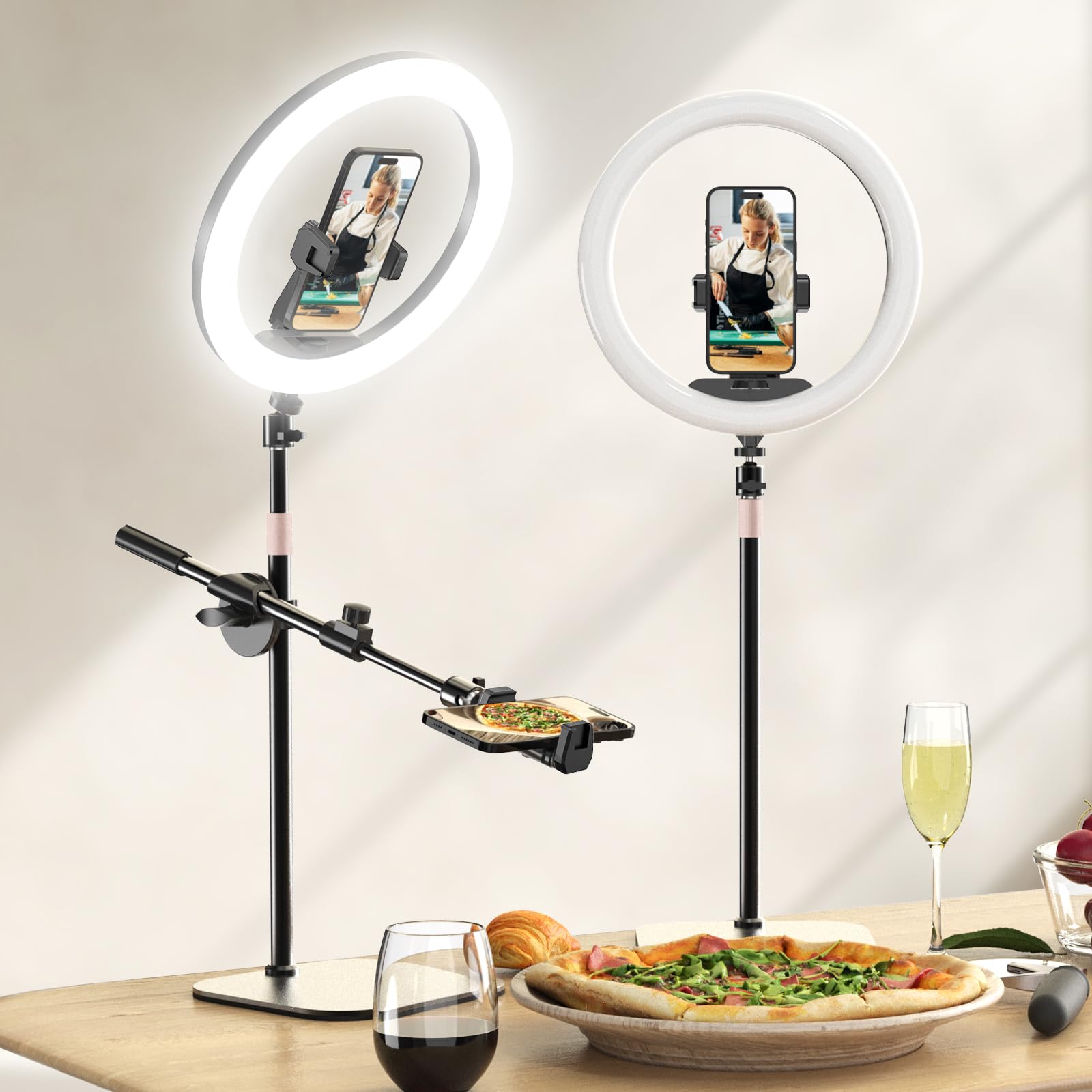Photo 1 of UBeesize 12" Desk Ring Light with Stand and Phone Holder, Overhead Phone Mount for Video Recording, Zoom Meeting, Live Streaming, Tiktok, YouTube?Compatible with iPhone, Android, Cameras