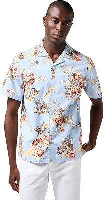 - Camicia Uomo - Vestibilità Comoda - Ss Resort Shirt - Blu Floreale