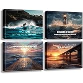 Inspirational Quotes Canvas Art, Motivational Decor Painting, Landscape - Suitable for Library, Office, Living Room - Tabletop/Hanging, 4-pack (29 x 38 cm) Framed