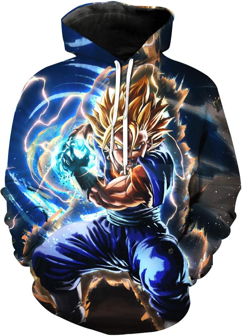FLYCHEN Men's Dragon Ball Super Hoodie Kakarotto Super Son Goku Cosplay Hoodie Super Saiyan Otaku Majin Buu Majin Buu Roshi's Gym