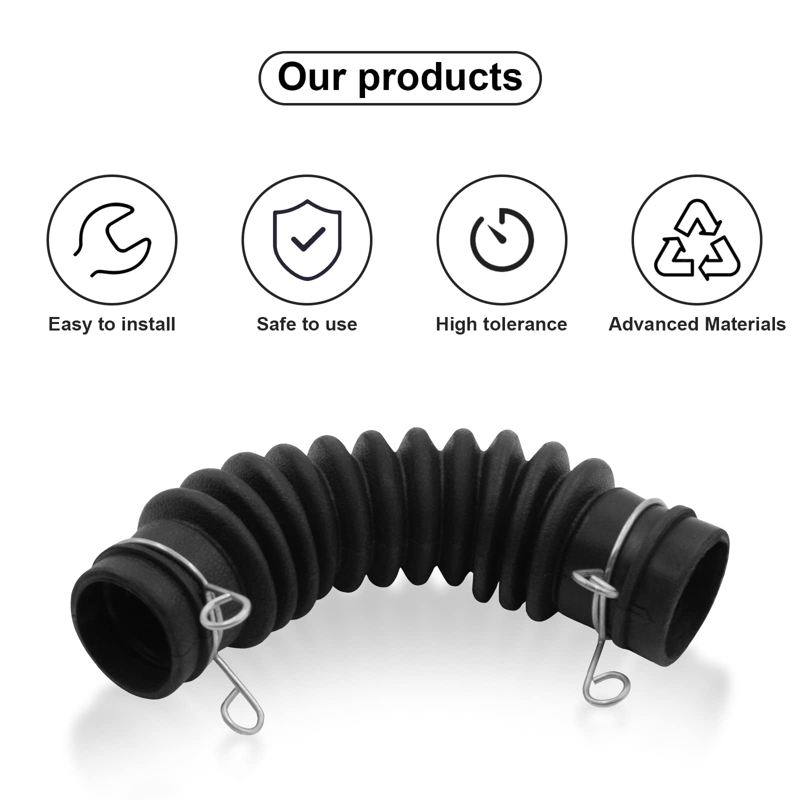 Washer Drain Hose Assembly AEM73213001 - Thicker Tub-to-Pump Connector with Stainless Steel Hose Clamps - Compatible with LG Washing Machines