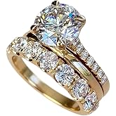 3CT CZ Bridal Set for Women 14K Gold Plated AAAAA Simulated Diamond Stackable Anniversary Eternity Rings for Her Cubic Zirconia Round Cut Wedding Bands Engagement Promise Ring（Gold，​Size 7）