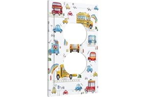 Wpshijia Kids Bus Taxi Truck 1 Gang Single Duplex Light Switch Plate Outlet Cover Decorative Wall Plate Switchplate Electrical Faceplate for Nursery Kidsroom Bedroom Decor