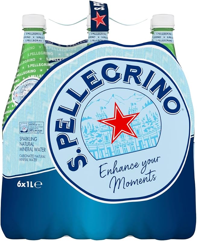S.Pellegrino - Agua mineral natural con gas, 6 botellas, 1L