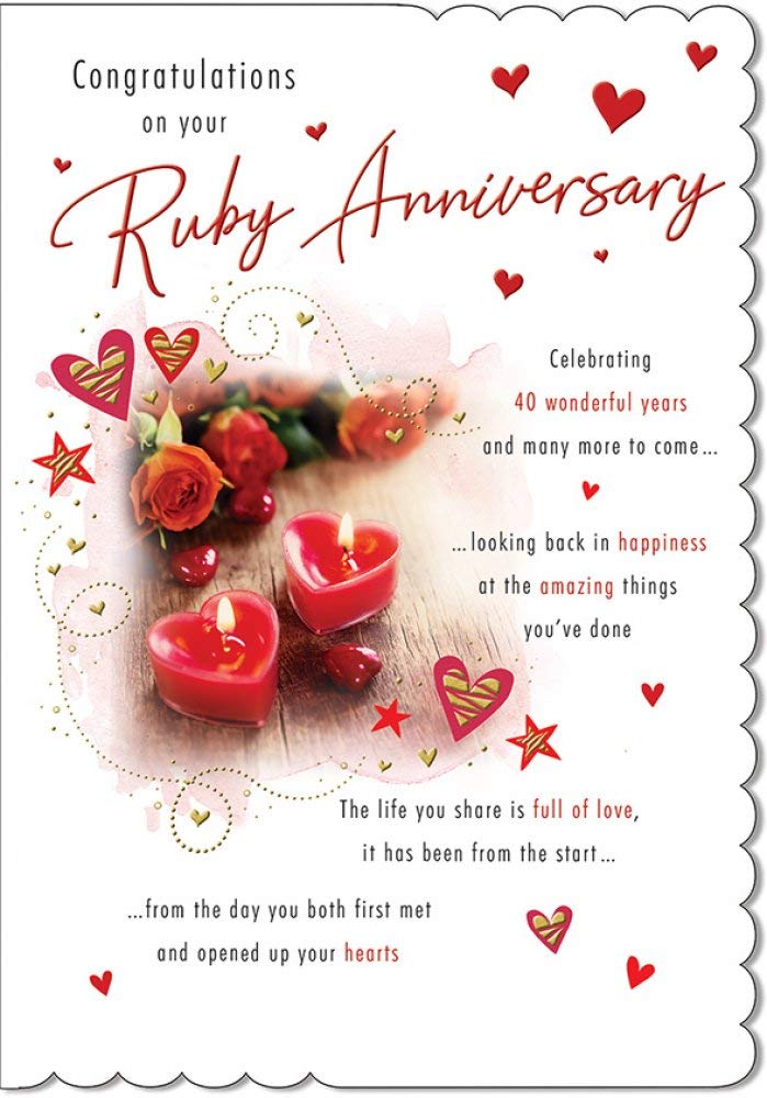 Traditional Annivesary Card Ruby - 9 x 6 inches - Piccadilly Greetings