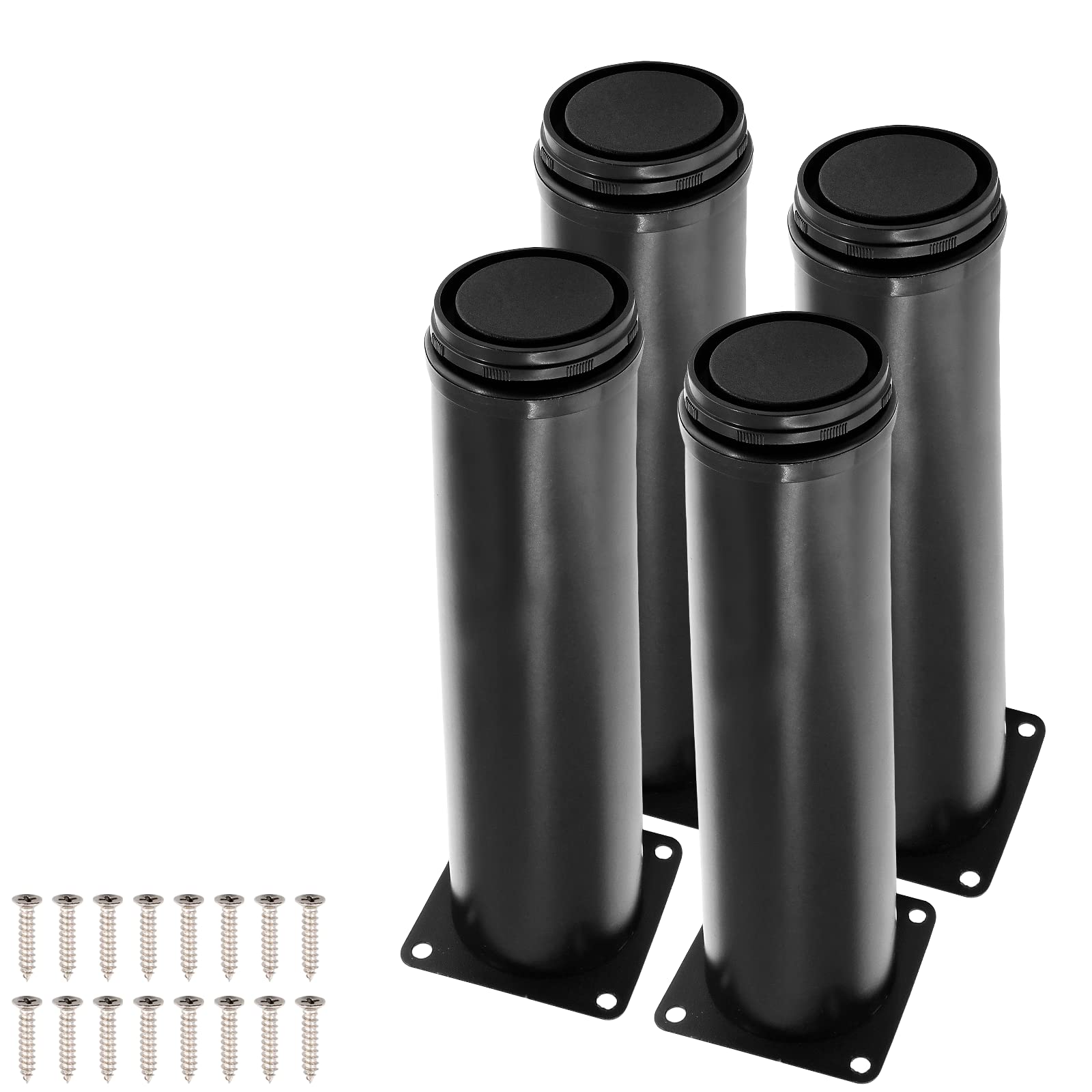 Cjueiom 4Pcs Stainless Steel Adjustable Legs 180mm Furniture Feet, Black Bed Legs Kitchen Cabinet feet, Wardrobe Foot for Cupboard Worktop Coffee Table (Black)