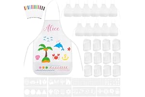 BOUBONI DIY Kids Chef Hat and Apron Set Kids Painting Aprons with Colored Pen and Crafts Template for Baking Painting Craft