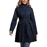 PUREPEAR Womens Trench Coat Waterproof Rain Jacket Rain-blocking Brim Detachable Hood Raincoat with Belt Outdoor Travel