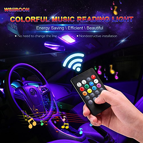 Car LED Reading Lights, Wsiiroon 2pcs 24 LED Universal Multicolored Music Car Dome lights Interior Lights Decoration Lights, Wireless Remote Controlled, DC 12V