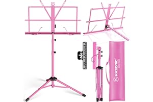 Music Stand, Kasonic 2 in 1 Dual-Use Folding Sheet Music Stand & Desktop Book Stand, Portable and Lightweight with Music Shee