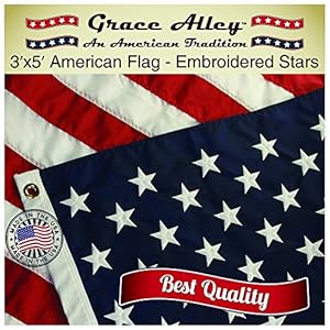 Grace Alley Nylon American Flag with Embroidered Stars and Sewn Stripes, 3 x 5-Feet