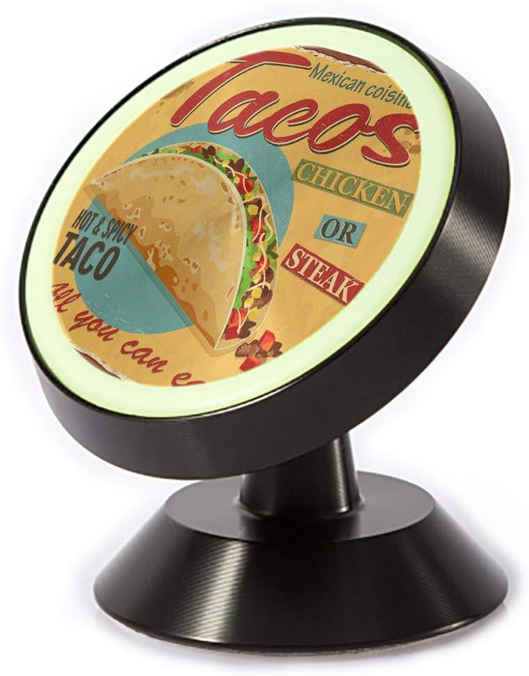 Tinmun Magnetic Phone Car Mount, Vintage Tacos Metal Mexico Aged Universal Car Phone Holder for Dashboard