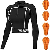 WOSAWE Womens Motorcycle Jacket Cropped Half Zipper Pullover Padded Summer Motorbike Shirt Armored Scooter Riding Gear