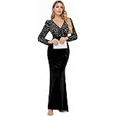 Sparkly Sequin Velvet Formal Dresses 2026 Long Sleeve V Neck Mermaid Formal Evening Gown