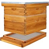BEEKNOWS 10 Frame Beehive Kit with Screened Bottom Board Dipped in Heavy Beeswax, Bee Hive Boxes Starter Kit for Bee Keekeepers - Langstroth Beehive Kit with 2 Honey Bee Hives Boxes