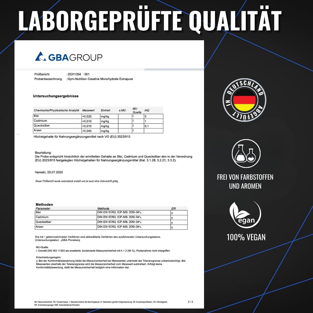 Creatin Monohydrat Pulver 500g - Kreatin Monohydrat in mikronisierter Qualität 100% vegan - Laborgeprüft 5
