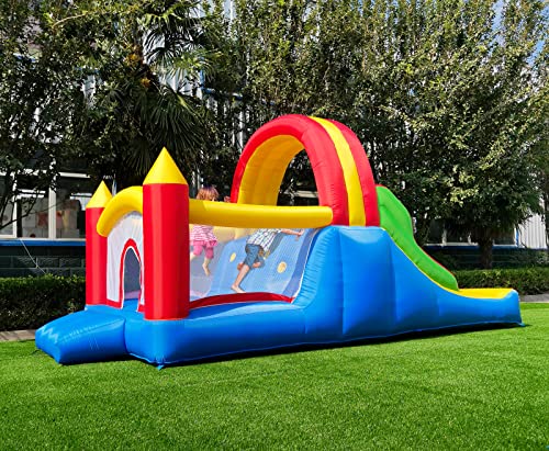 HuaKastro 16x7.2FT Bouncy Castle with 2 Racing Slides & Large Climbing Wall, 3 in 1 Kids Inflatable Bounce House, Rainbow Jumping Castle, Kids Backyard Playgrounds - with Air Blower