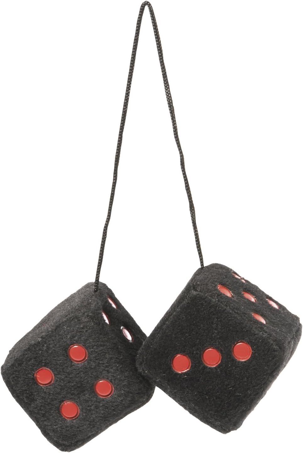 Sumex Fluffy Furry Hanging Spotty Dice (Black with Red Spots) - Hanging Dice - Ornament - Plush Furry Fabric - Birthday, Christmas