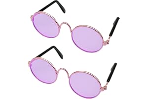 YAODHAOD Pet Sunglasses Classic Retro Circular Metal Prince Sunglasses Funny Cute Puppy Cat Teacher Bachelor Cosplay Glasses Pet Photos Props for Small Dog Cat（2 PCS (Purple)