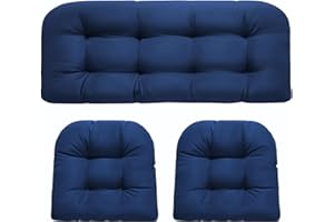 DANGHOOGY Wicker Chair Cushions, Waterproof Outdoor Loveseat Cushions for Patio Furniture, 3 Pieces Wicker Furniture Cushions, 1 Loveseat and 2 U-Shaped Cushions, Blue