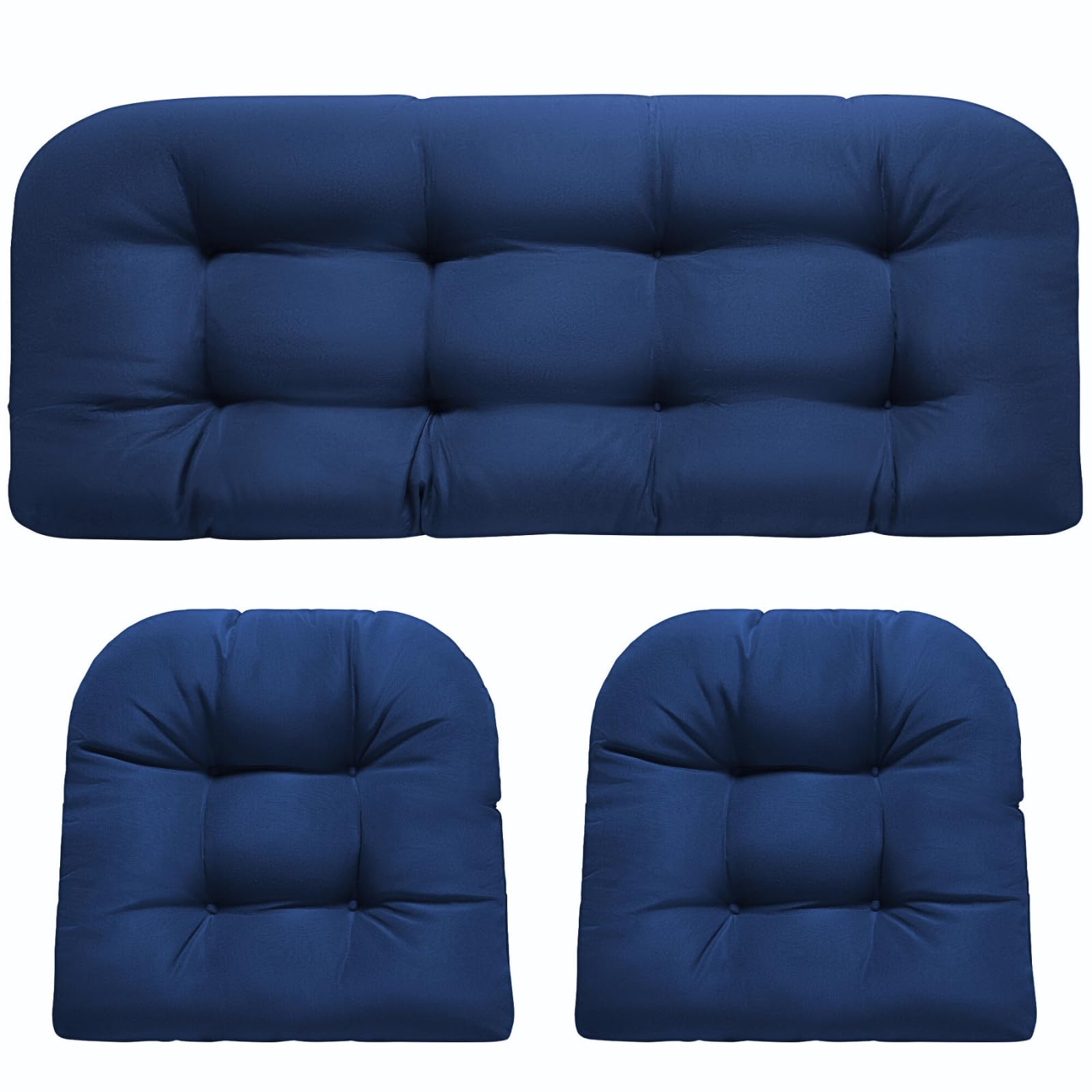 Photo 1 of DANGHOOGY Wicker Chair Cushions, Waterproof Outdoor Loveseat Cushions for Patio Furniture, 3 Pieces Wicker Furniture Cushions, 1 Loveseat and 2 U-Shaped Cushions, Blue