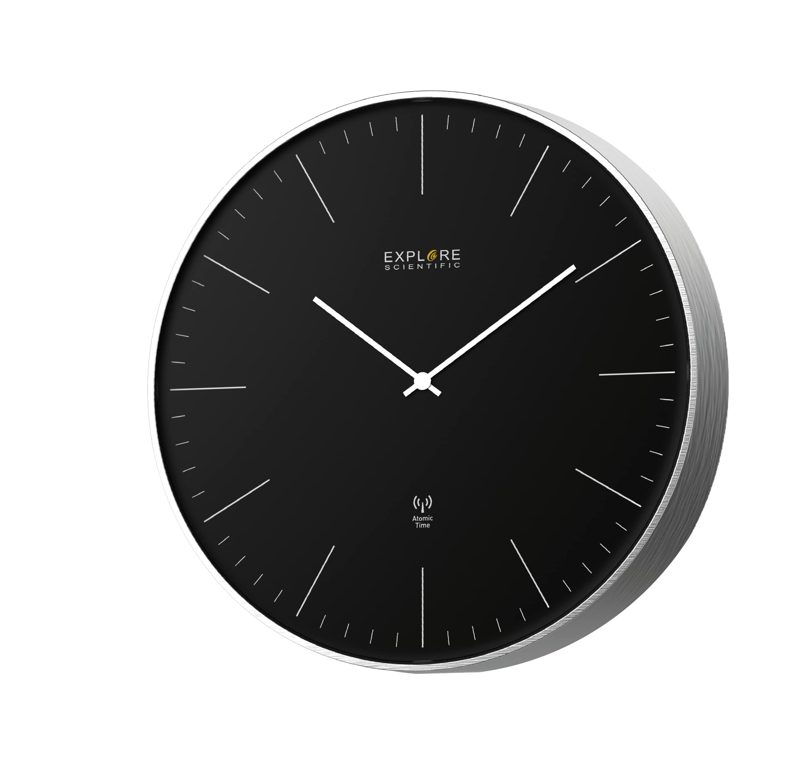 Explore Scientific RAC1001 Wall Clock diameter 25 cm, Radio Controlled, Precise Movement, No Adjustment, Contemporary Design, No Numbers, Metal, Black