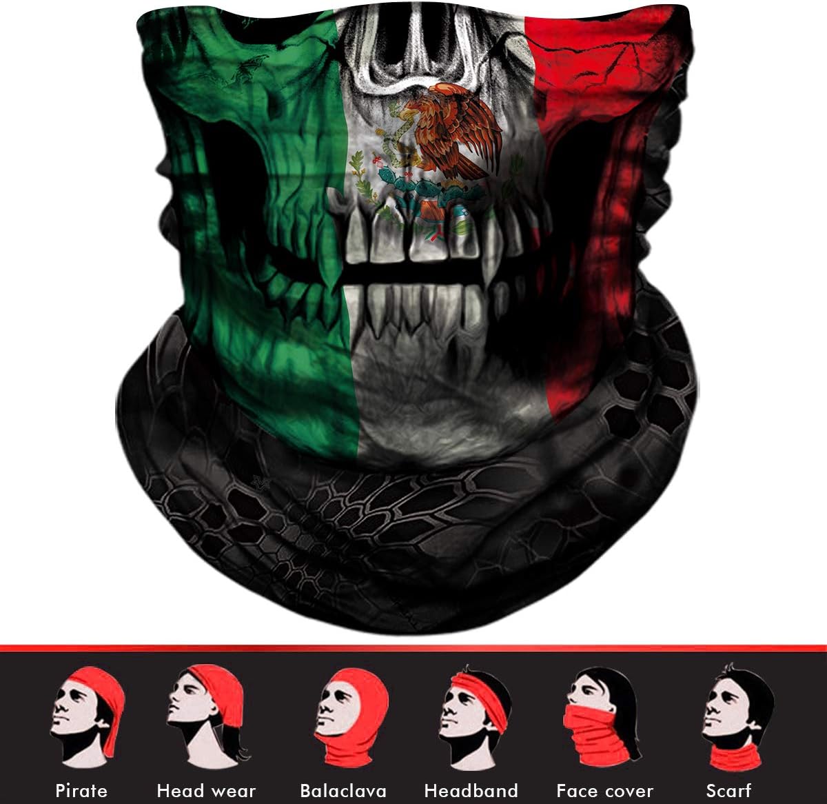 GoldenguySkull Face Mask, 3D Tube Mask Seamless Durable Neck Gaiter Bandana Skeleton Face Mask for Motorcycle Fishing Cycling -5 Pack
