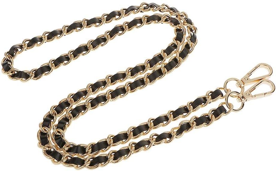 Metal + Leather Purse Shoulder Bag Chain Strap Handle Handbag Bag Chain Replacement 120cm - Gold+Black