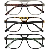 LookLux Oversized Aviator Reading Glasses Men with Blue Light Blocking, 3 Pack Retro Reading Glasses Computer Readers Men