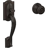 SCHLAGE Century Lower Half Entry Handleset, Georgian Knob, Aged Bronze | Exterior front door handleset grip with interior knob, No deadbolt, Pairs with smart locks, Certified durability
