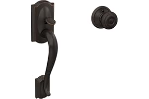 Schlage FE285 CAM 716 GEO Camelot Front Entry Handleset with Georgian Knob, Lower Half Grip, Aged Bronze