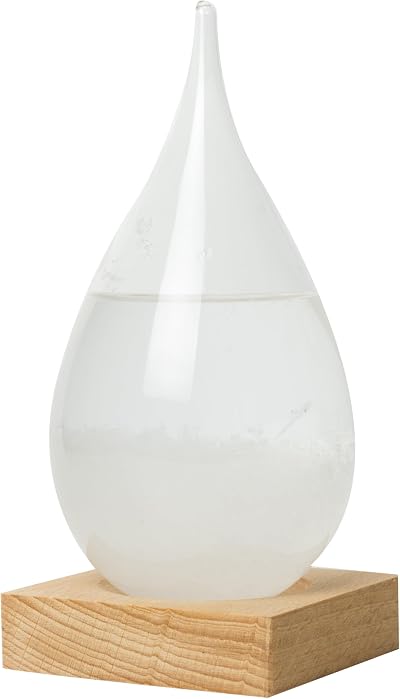InGenious Teardrop Storm Glass Weather Forecast Barometer on Wooden Stand