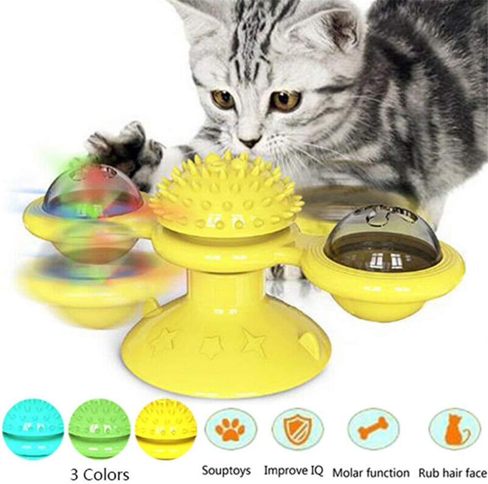 PETSBURG Windmill Cat Toy Turntable Teasing Pet Toy Tickle Cats Hair Brush Funny Cat Toy丨Cat Turntable Teasing Interactive Toy丨Pet Toy Scratching Tickle Cats Hair Brush Funny Cat