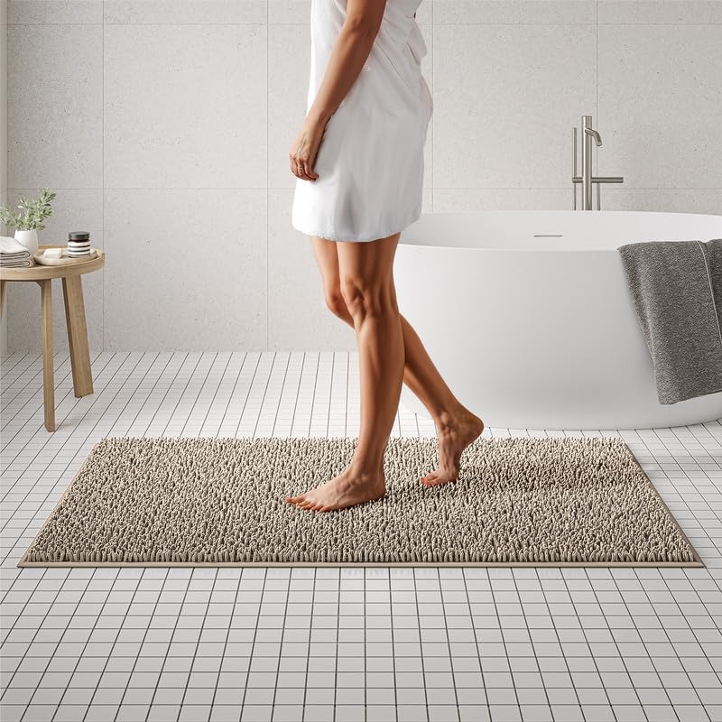 Photo 1 of MAYSHINE Round Area Rug Set for Bathroom | Soft Plush Chenille Bath Mat, Water Absorbent Non-Slip Bathroom Rug | Washable Shag Carpet for Shower, Bedroom, or Home Décor | 36"x36" (Round) | Beige