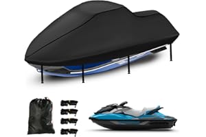 SRIMMIT 3 Seater Jet Ski Cover, Upgraded Heavy Duty 420D Jetski Covers Waterproof with 2 Air Vent Marine Grade UV Resistant Fits Seadoo,Yamaha, Kawasaki,Waverunner Polaris from 115" to 120"(Black)