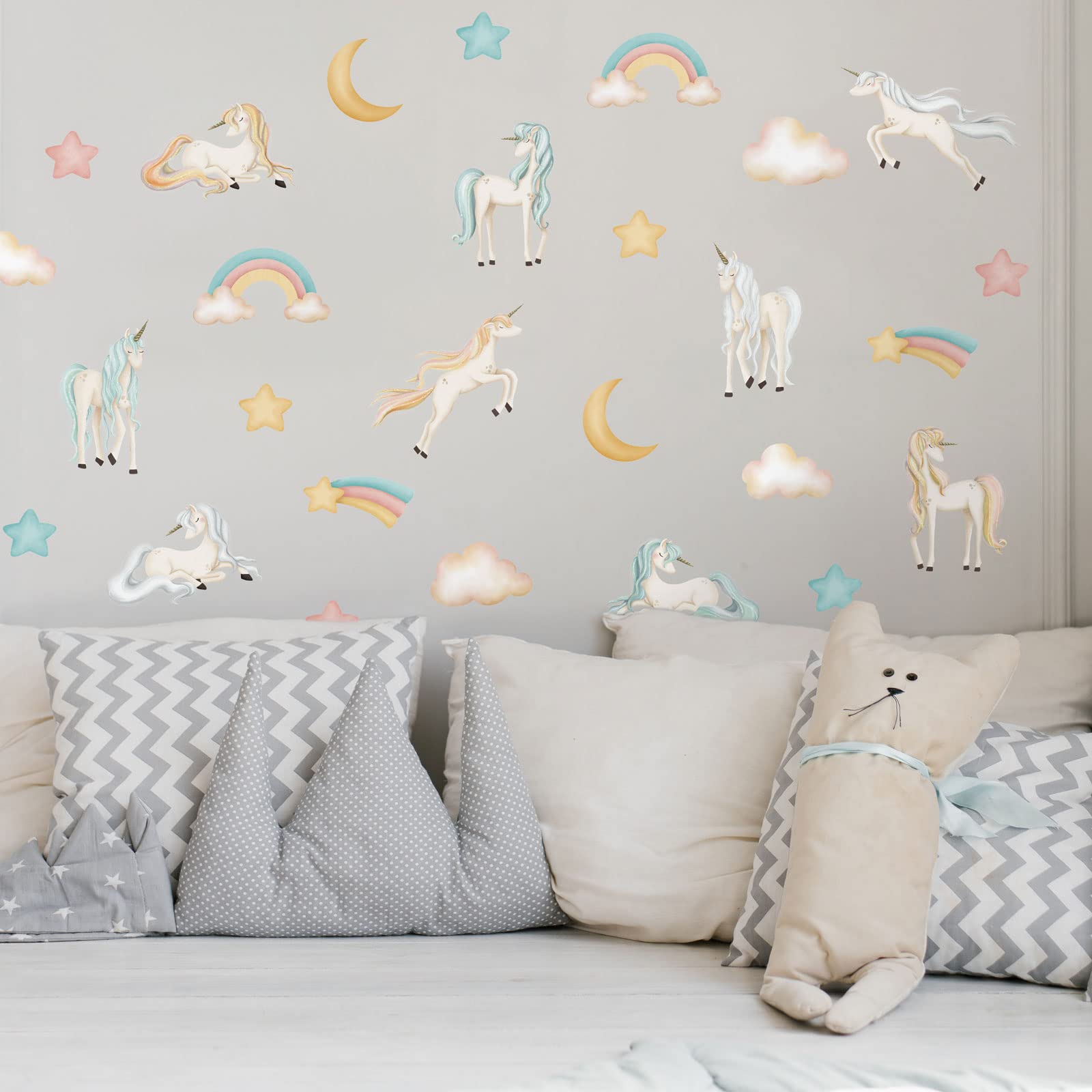 Stickerscape Unicorn Wall Stickers (Unicorns and Castles - Pink) | Easy to Apply and Cleanly Removable | 39 Stickers for Walls Included | Unicorn Bedroom Accessories