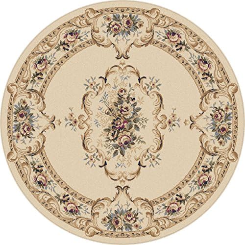 Angeline Traditional Floral Beige Round Area Rug, 8' Round