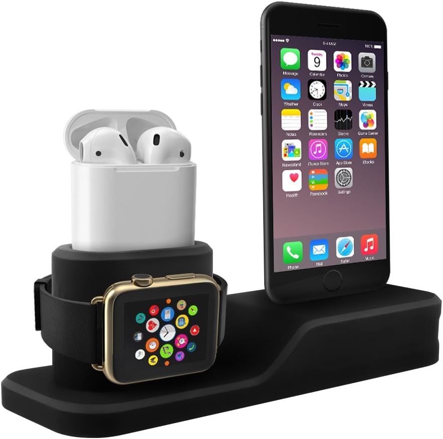 EREACH Charging stand compatible with Apple watch,3 in 1 silicone charging station compatible with iwatch Series 4/3/2/1 iphone X/8/8plus/7/7plus/6/6plus and AirPods(Not include Cable/Adpter)