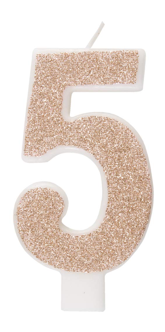 Unique 84975 Party 84975-Glitz Rose Gold Number 5 Birthday Candle, Age 5