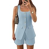 ZESICA Womens Summer 2 Piece Short Sets 2026 Suit Vest Tops Matching Set Business Casual Dressy Outfits