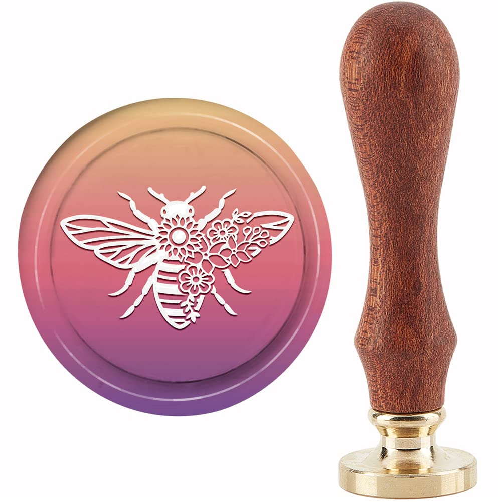 CRASPIRE Bee Wax Seal Stamp Sunflower Sealing Wax Stamps Flowers 30mm Retro Vintage Removable Brass Stamp Head with Wood Handle for Wedding Invitations Cards Gift Wrapping