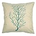 Luxbon Set of 4Pcs Nautical Decor Seaside Themed Cotton Linen Light Green Seahorse Coral Starfish Seaweed Throw Pillow Cases Sofa Couch Chair Decorative Cushion Covers 18