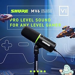 Shure MV6 Gaming Microphone, Dynamic USB PC Mic for