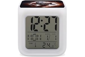 maccbn American Football LED Digital Alarm Clock 7 Color Changing Wake Up Clock with Temperature Date Snooze Display Battery 