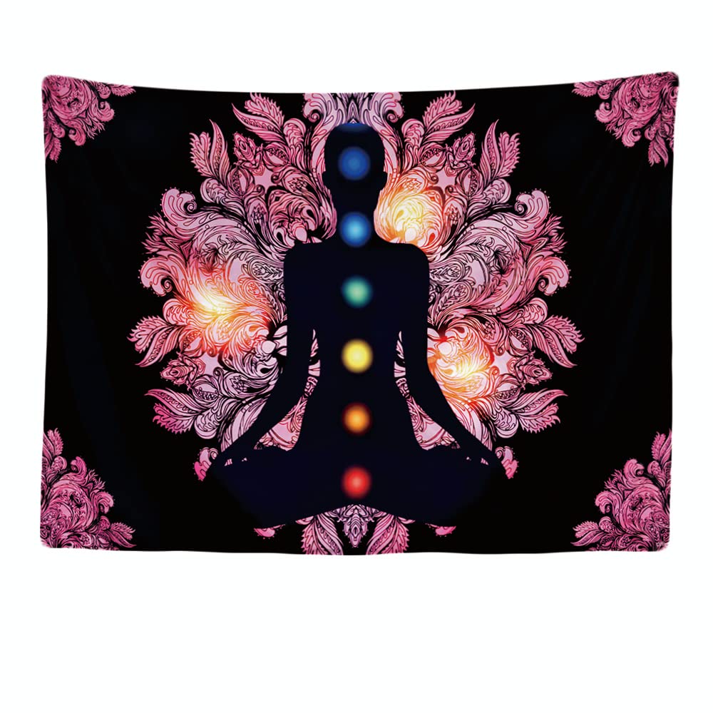 Ulticool – Decorative Wall Tapestry Bedroom - Chakra Energy Healing Black Pink Mandala - 200 x 150 cm Large – Fabric Wallpaper – Tapestry Aesthetic Wall - Panoramic Decoration — image 1